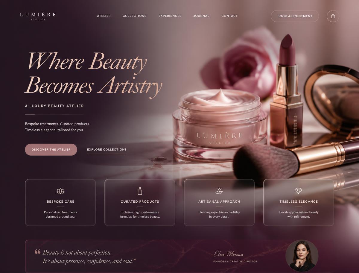 Concept de web para Atelier Nova, categoría Belleza y lifestyle